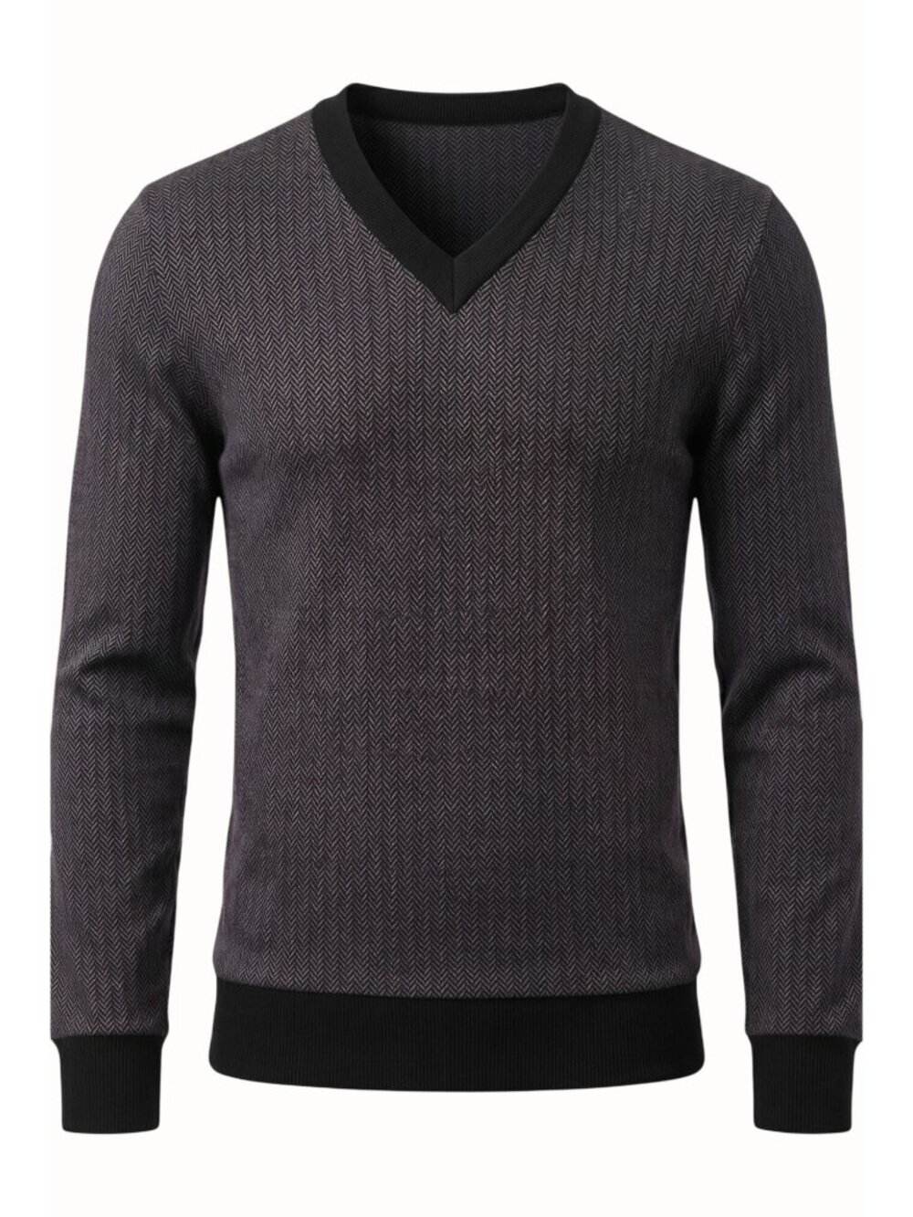 Tallia Mens Small Slim Fit V Neck Sweater Gray Herringbone Knit Pullover NEW